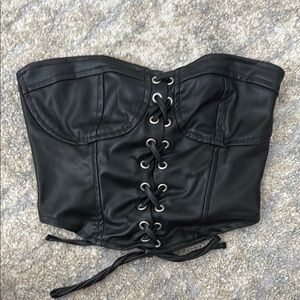 Zara Black Faux Leather Lace-Up Crop Top